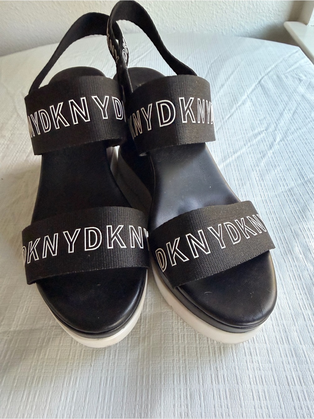 Dkny Black Logo Strap Platform Sandals with White Sole